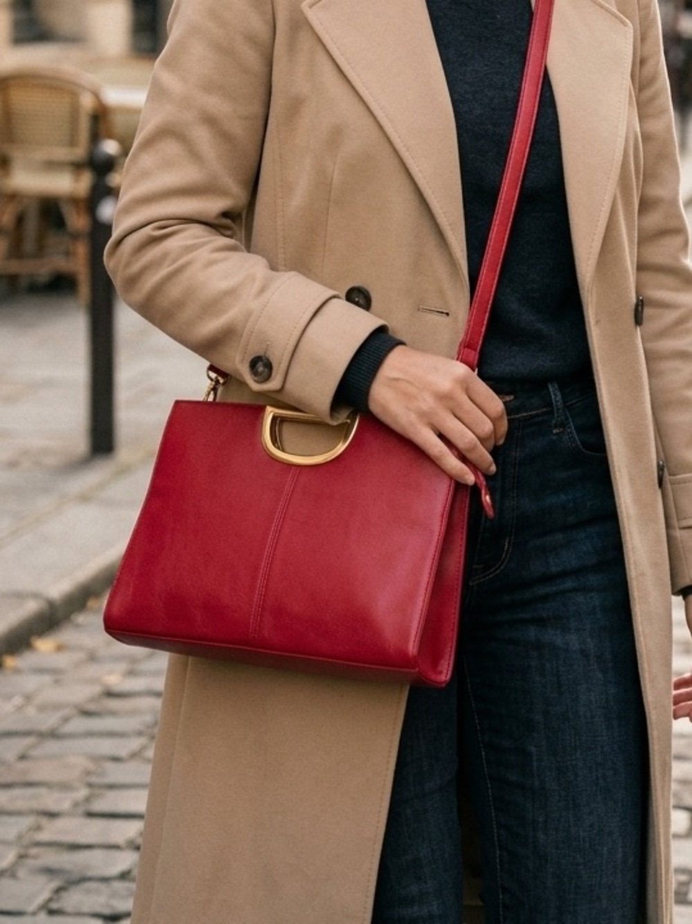 Giani Bernini Red Leather Shoulder Bag with Gold-Tone Handle